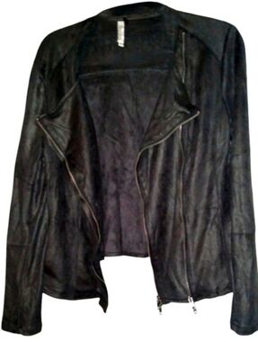 Asymmetric Black Draped Moto Jacket Wear 2 Way Miilla Soft Ultrasuede Faux Suede
